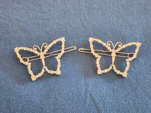 2 Bejeweled Rhinestone butterfly hair clips Silver Tone Believe by Brilliance